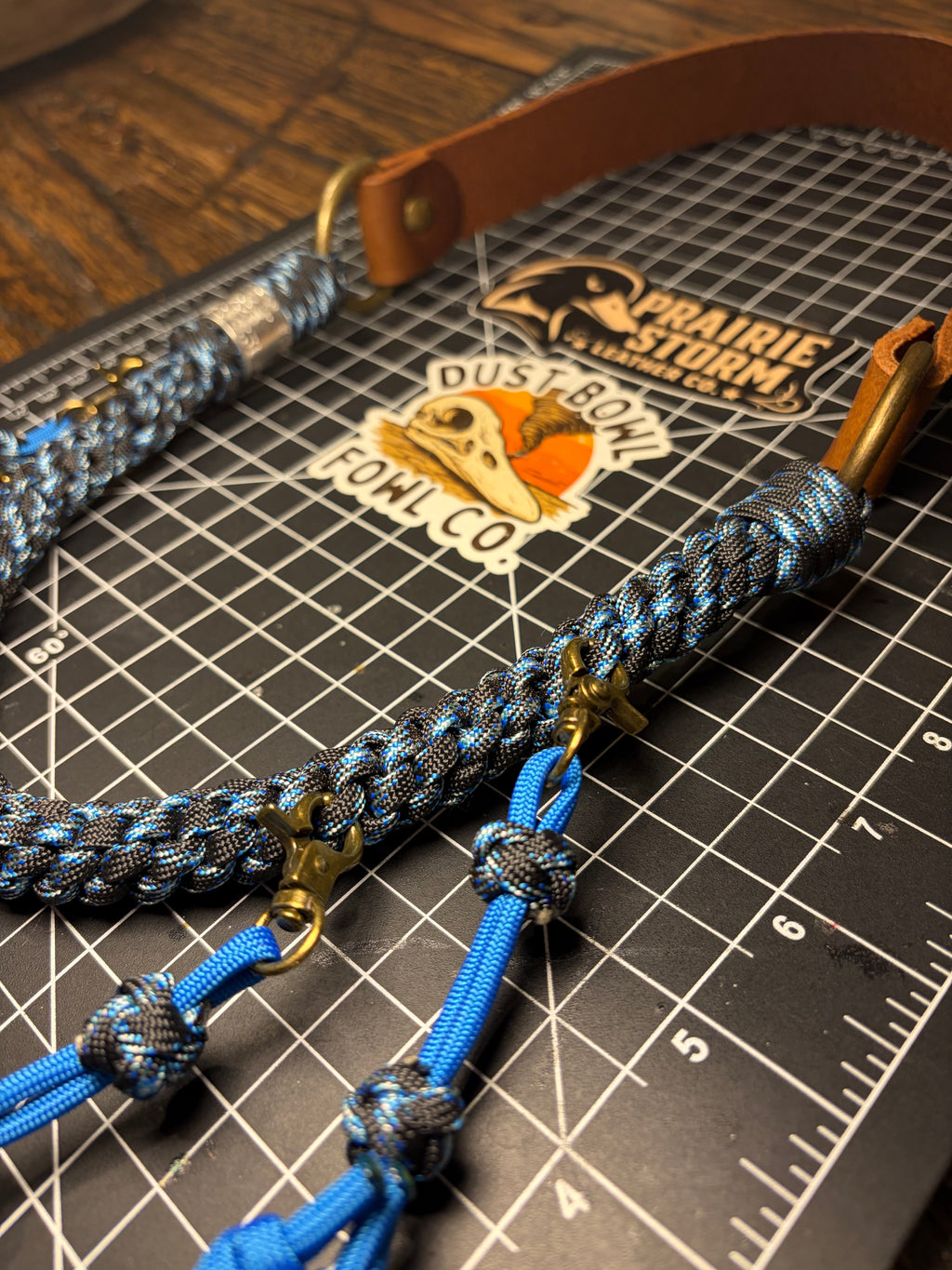 Leather x Half Round Lanyard -Blue Lightning