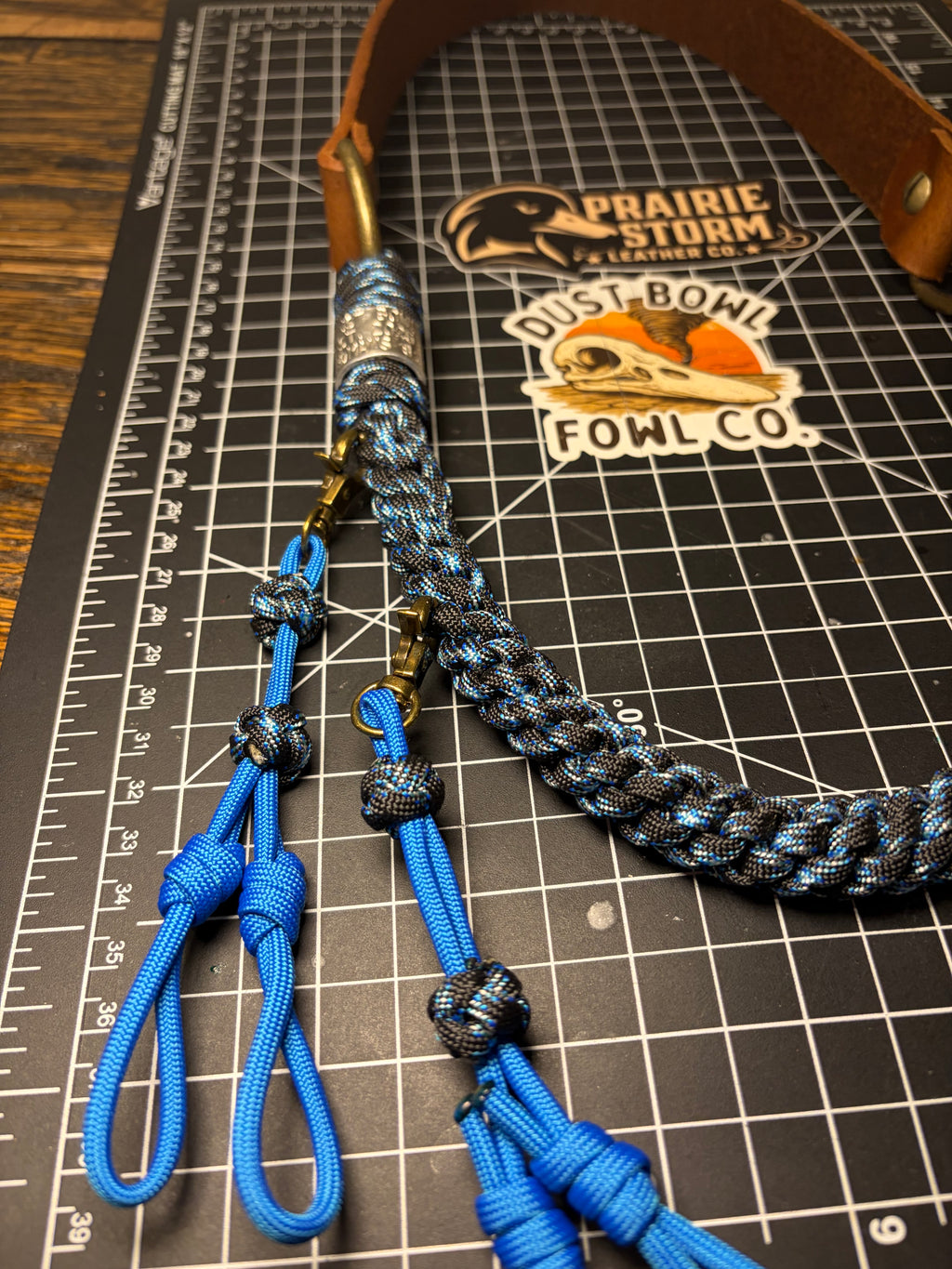 Leather x Half Round Lanyard -Blue Lightning