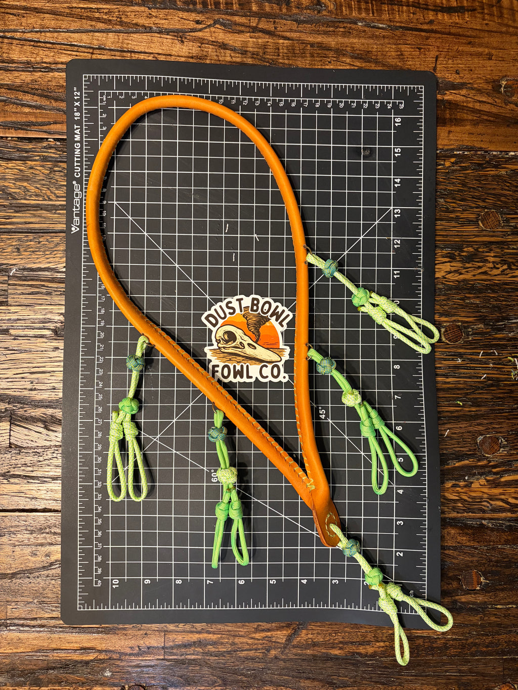 Leather x paracord hybrid lanyard - Tan x Lime