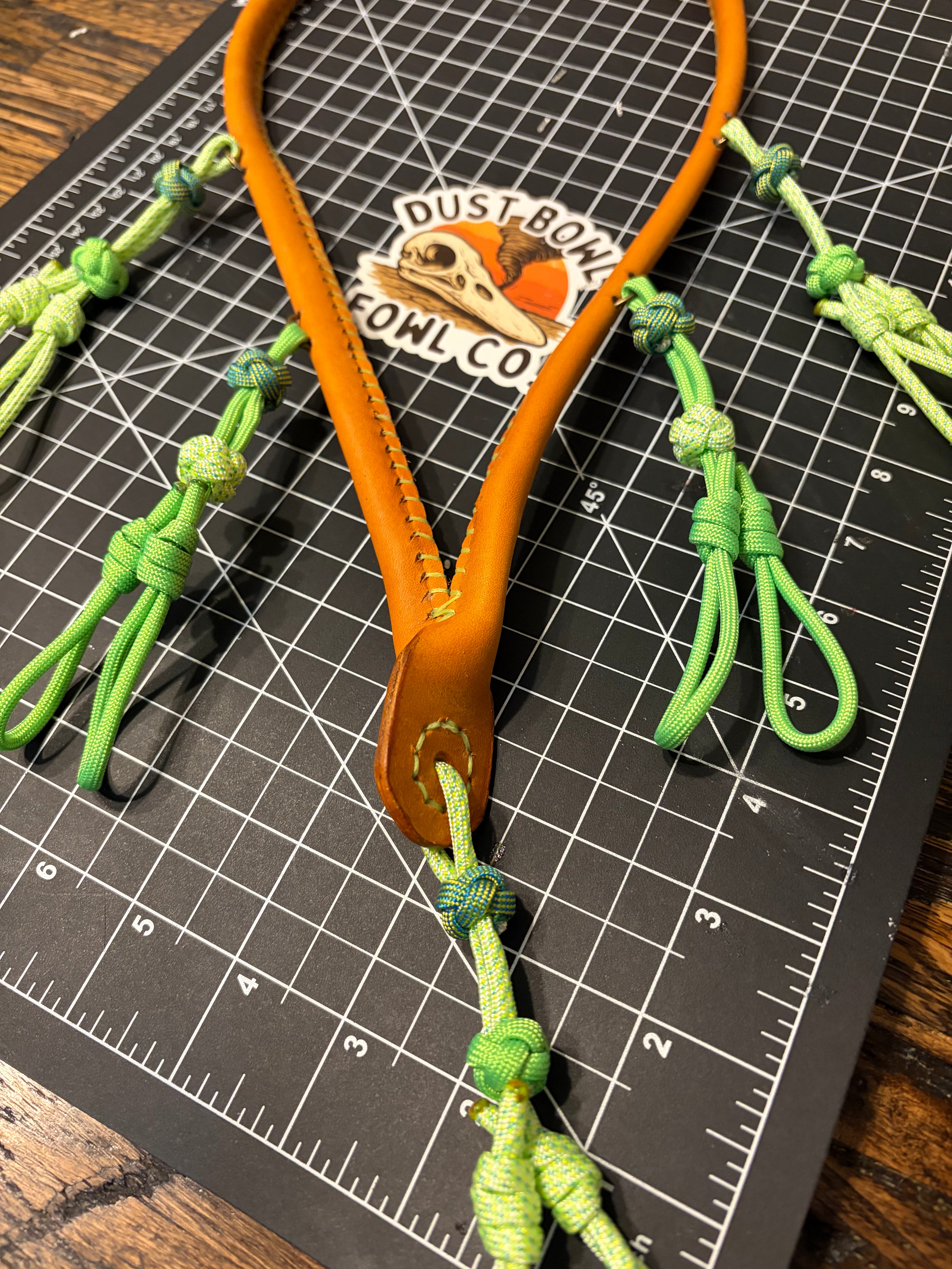 Leather x paracord hybrid lanyard - Tan x Lime