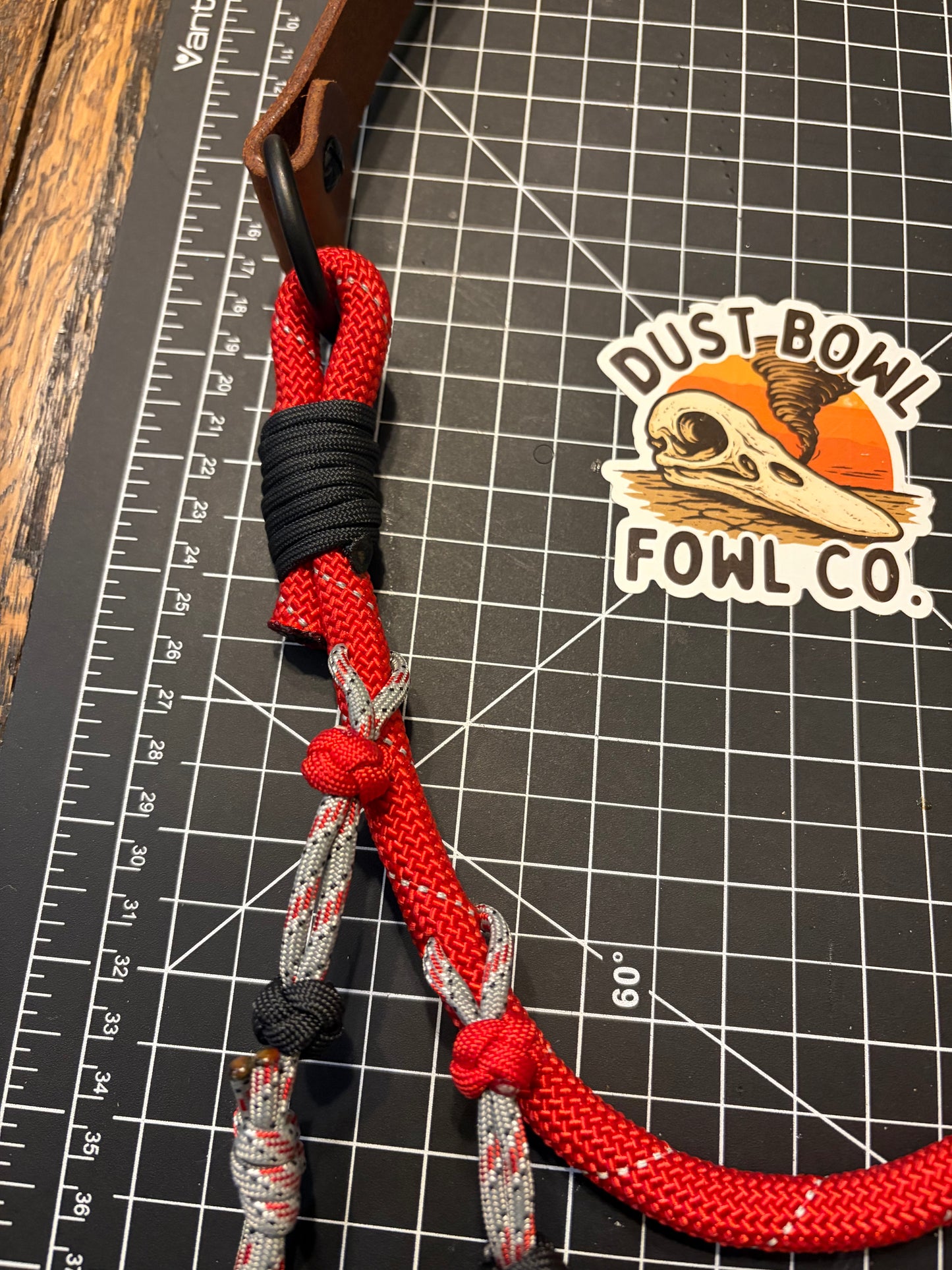 Hybrid Leather x 1/2” rope Lanyard - Red & grey