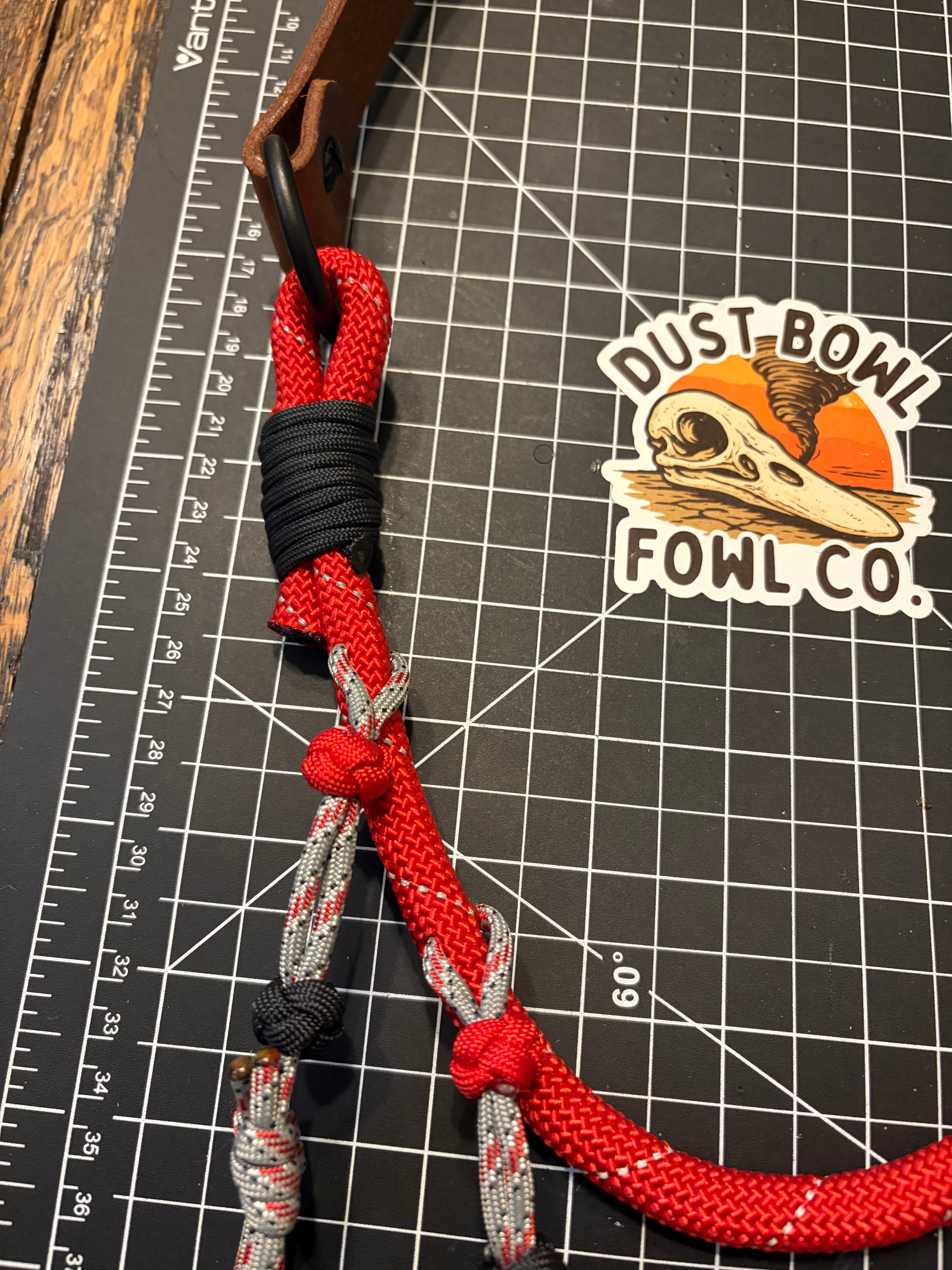Hybrid Leather x 1/2” rope Lanyard - Red & grey