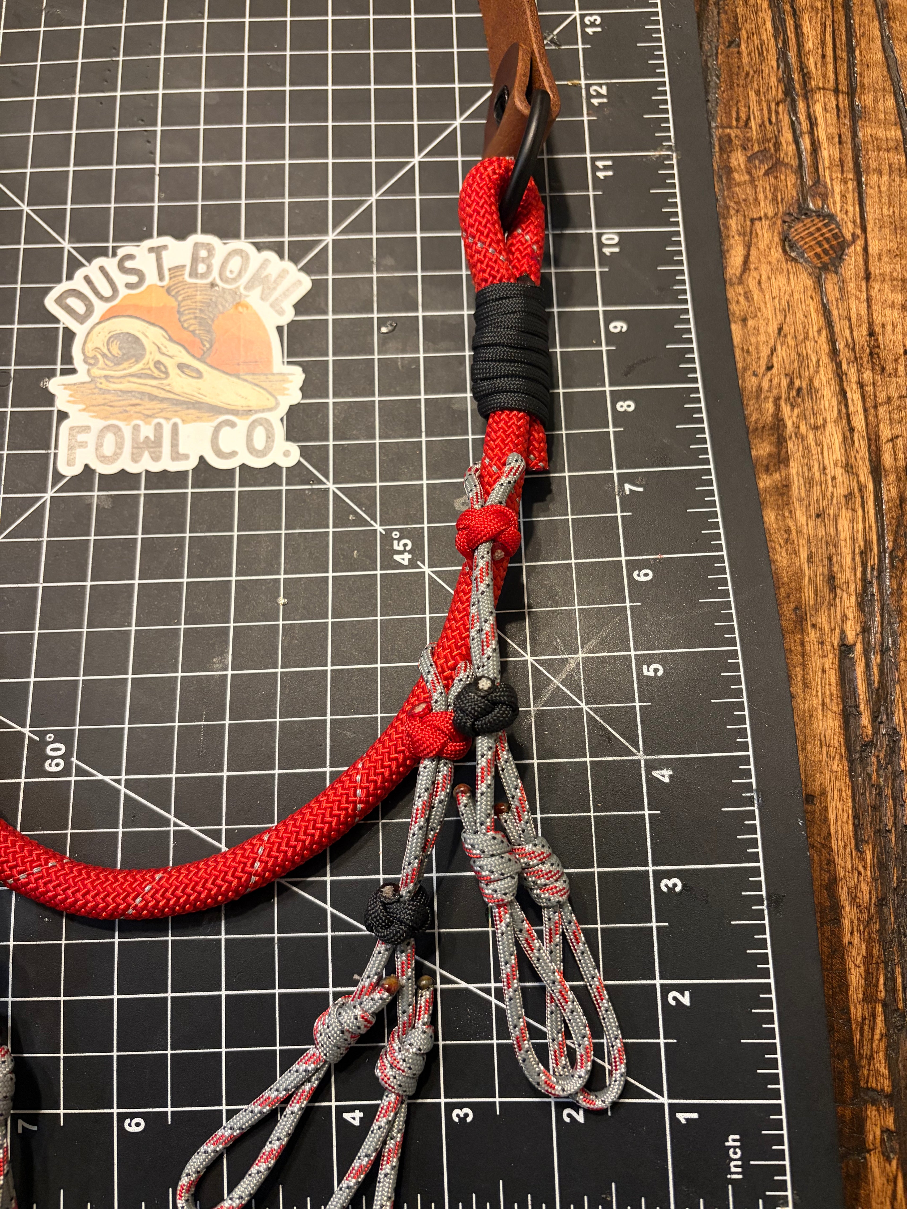 Hybrid Leather x 1/2” rope Lanyard - Red & grey