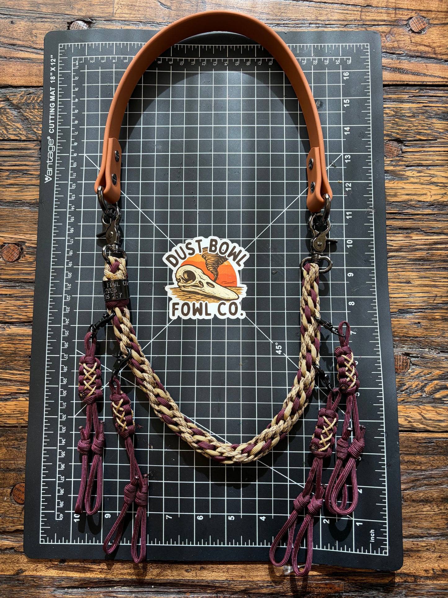 Hybrid Biothane x Half Round Lanyard - Maroon and Gold