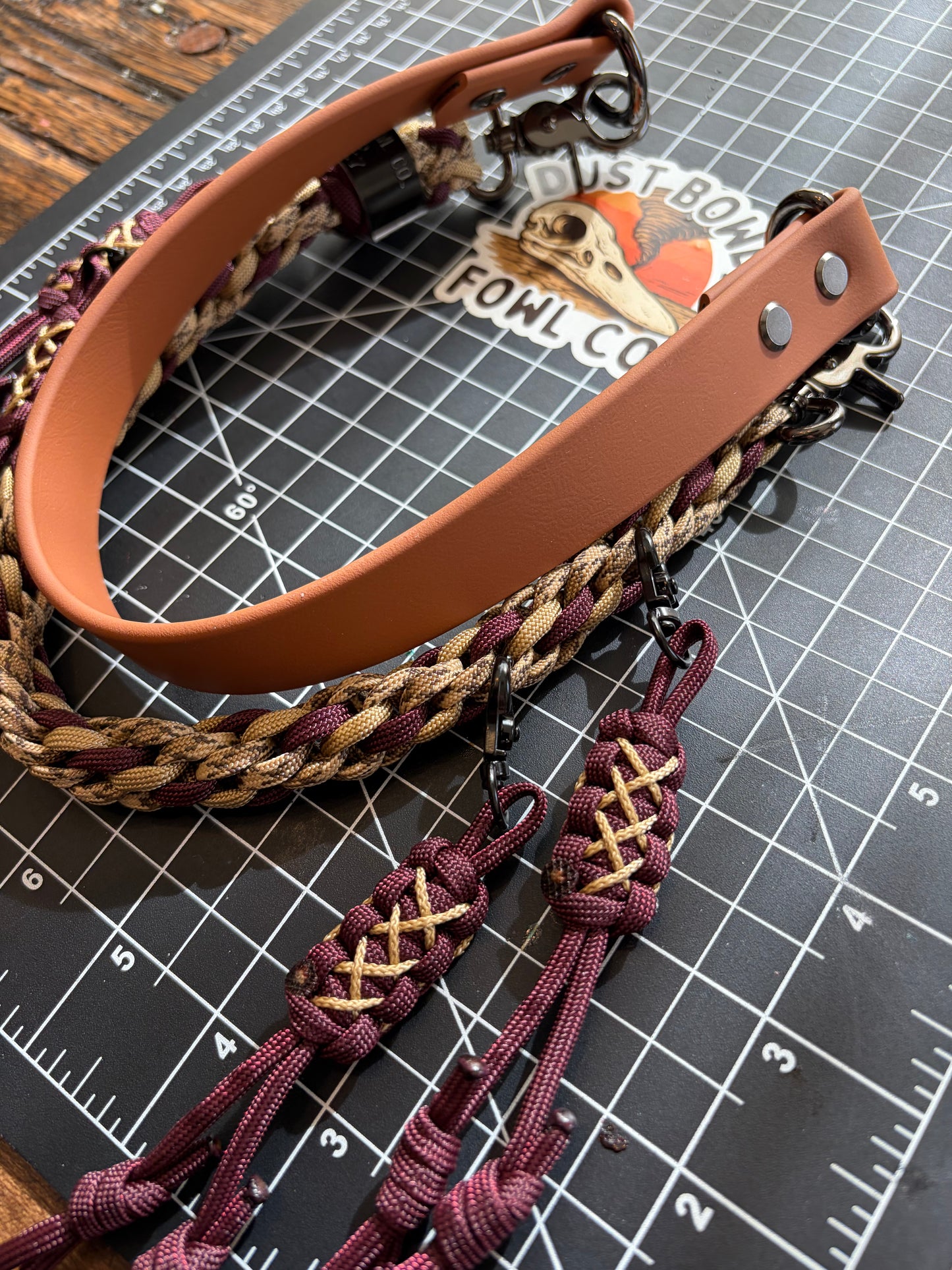 Hybrid Biothane x Half Round Lanyard - Maroon and Gold