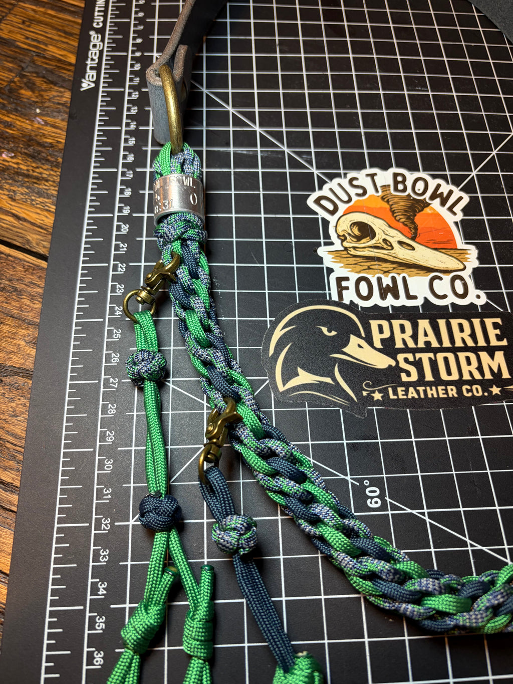 Leather x Half Round Lanyard - Green x Blue