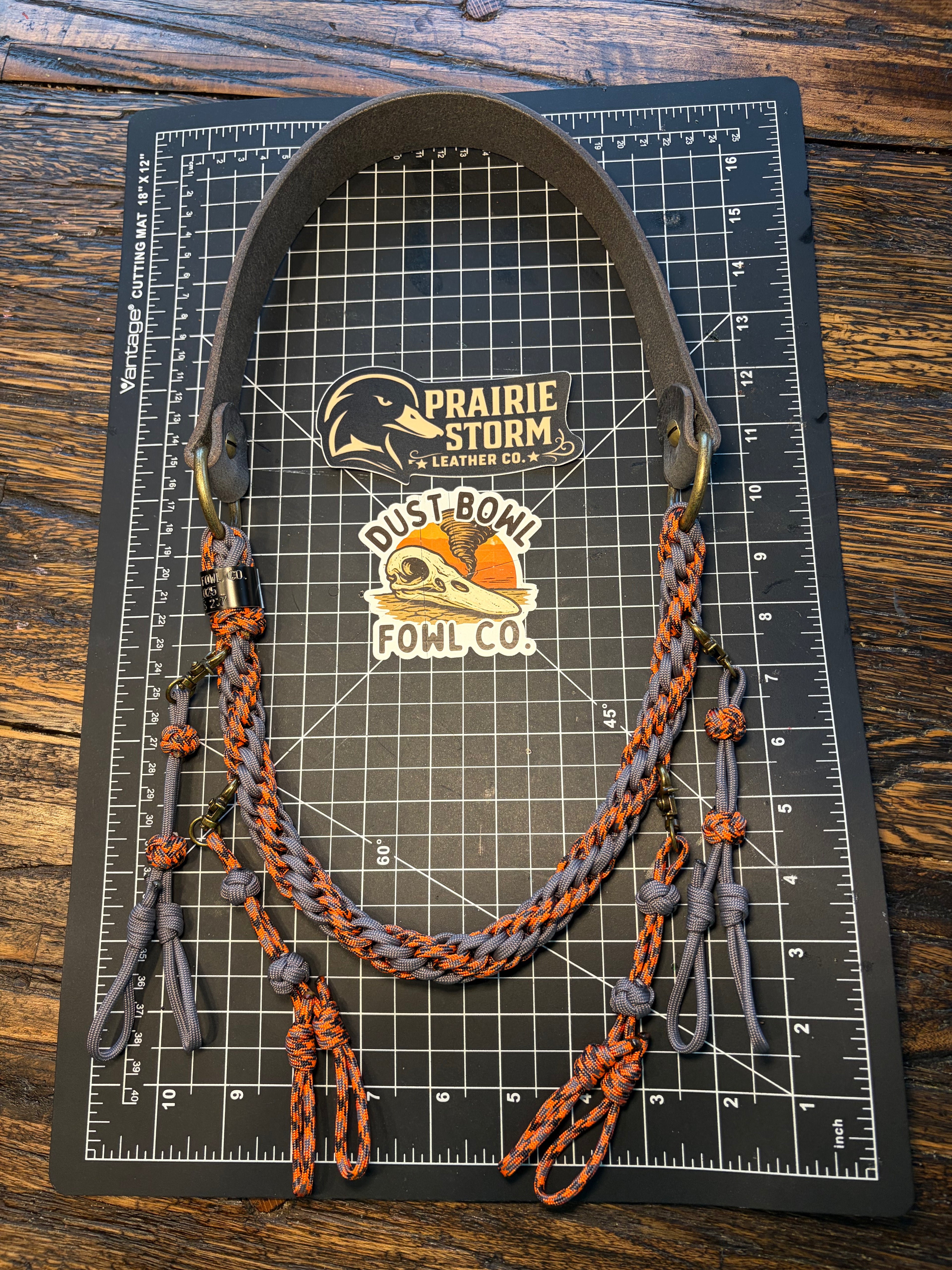 Leather x Half Round Lanyard - Orange x Gray