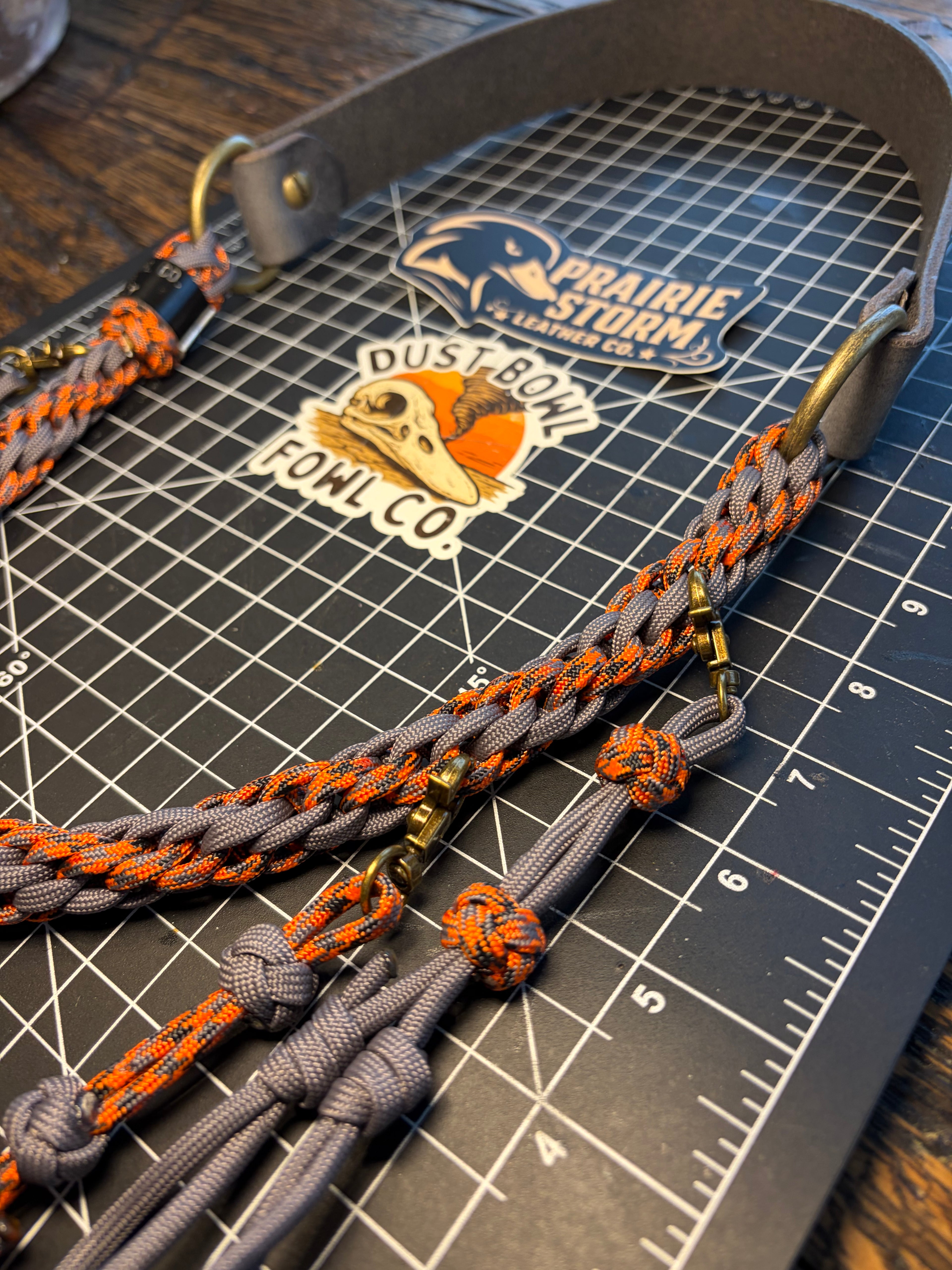 Leather x Half Round Lanyard - Orange x Gray