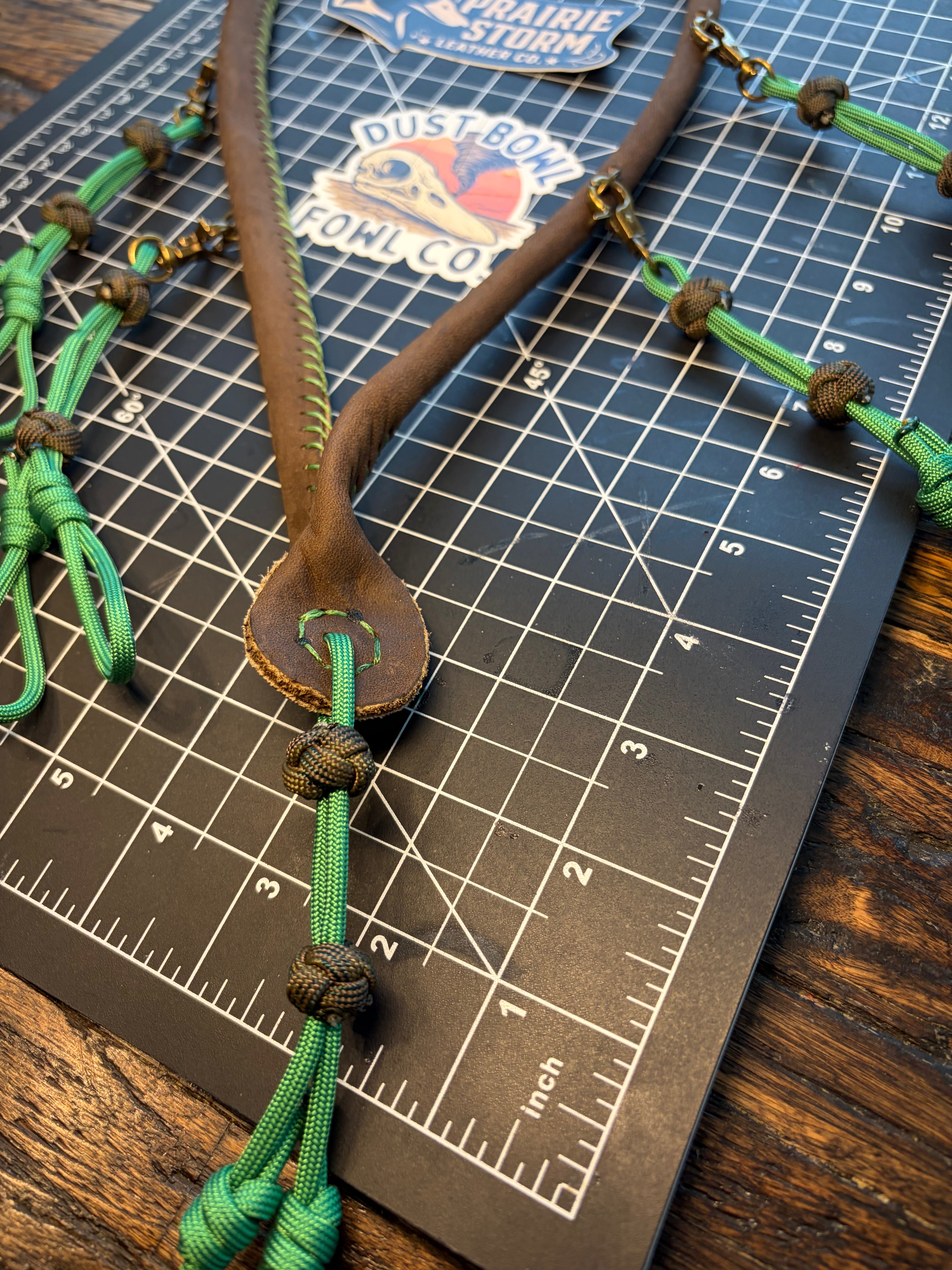 Leather x paracord hybrid lanyard -  Mallard Green