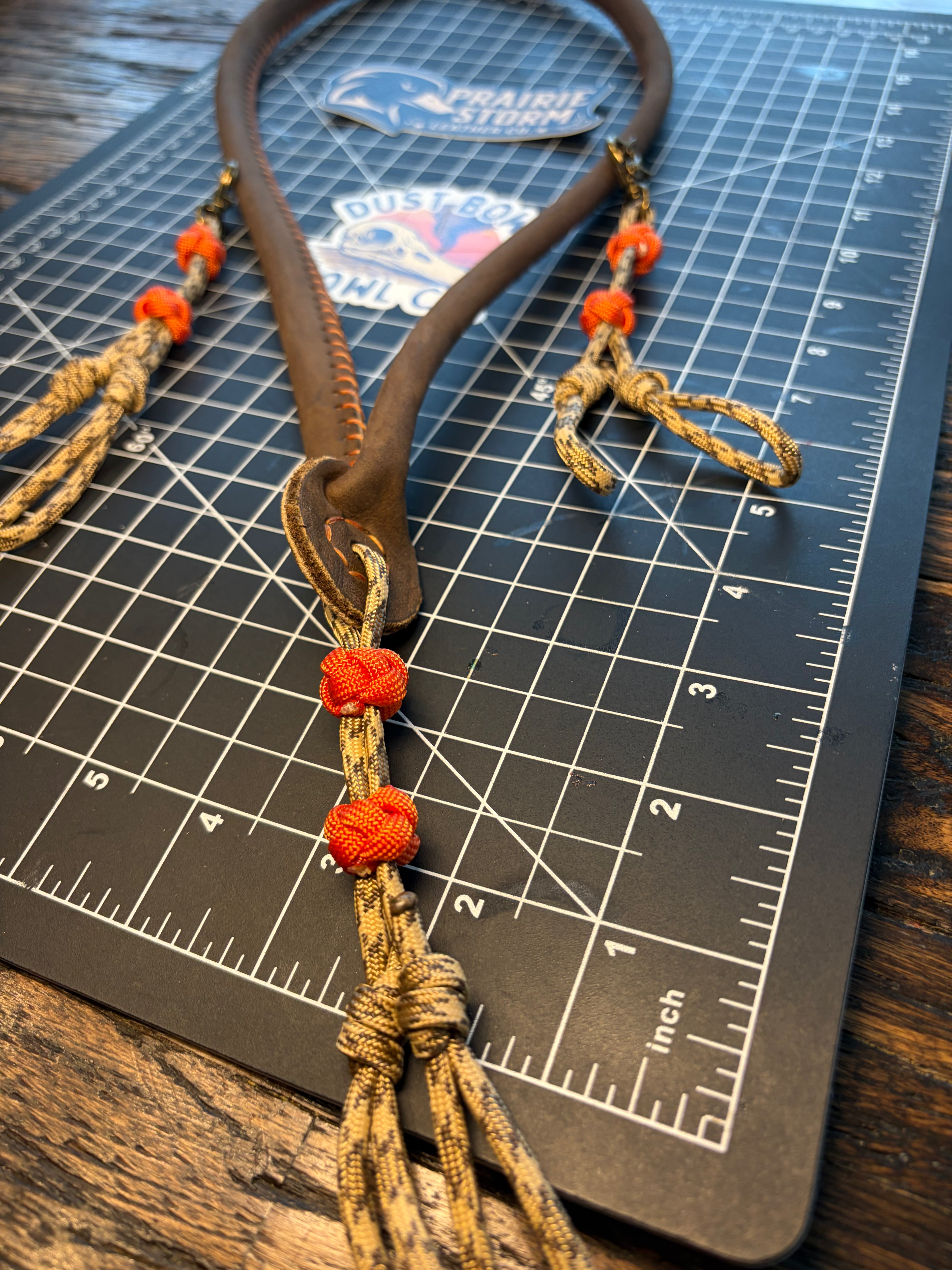 Leather x paracord hybrid lanyard -  Orange Rattler