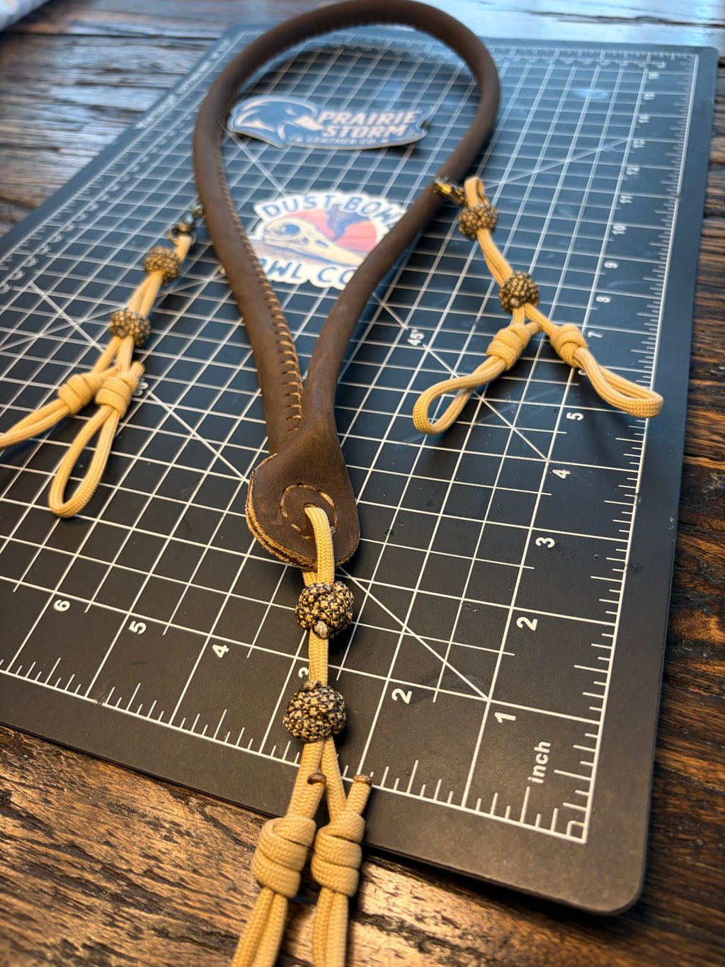 Leather x paracord hybrid lanyard -  Tan Diamonds