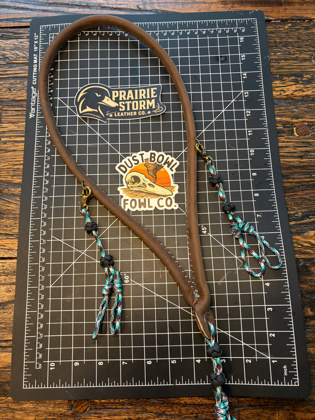 Leather x paracord hybrid lanyard - Blue Western