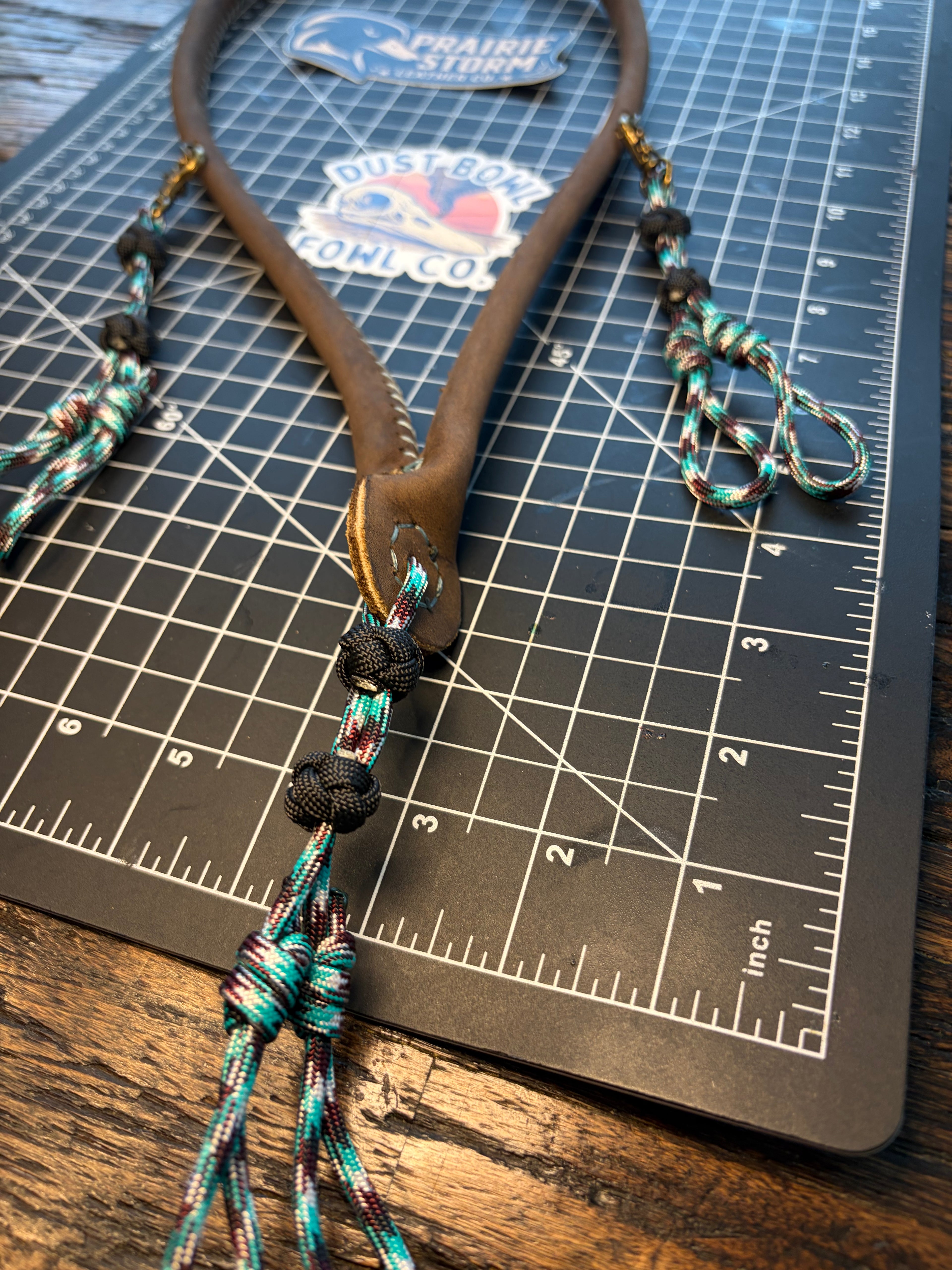 Leather x paracord hybrid lanyard - Blue Western
