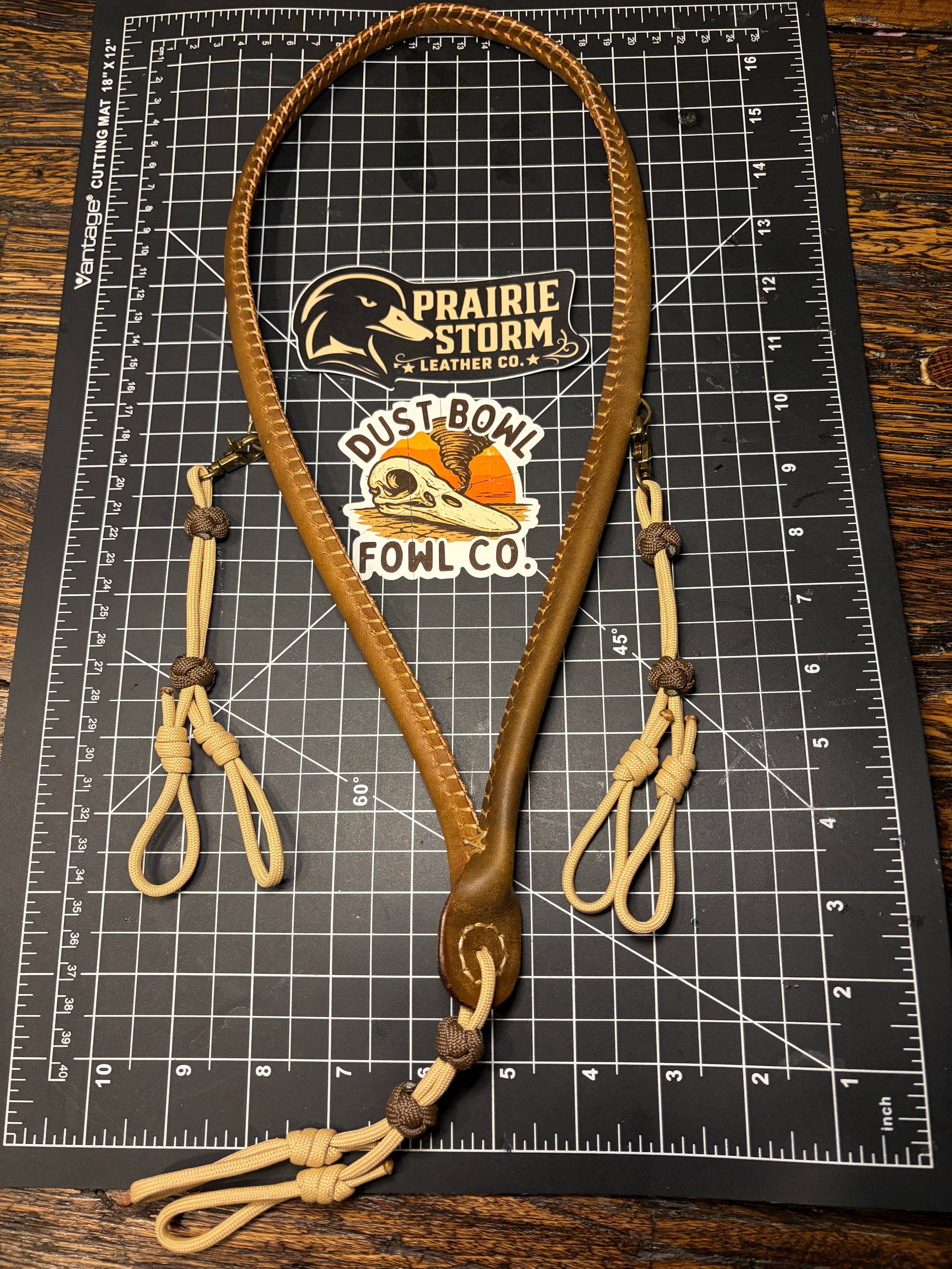 Leather x paracord hybrid lanyard - Saddle Tan