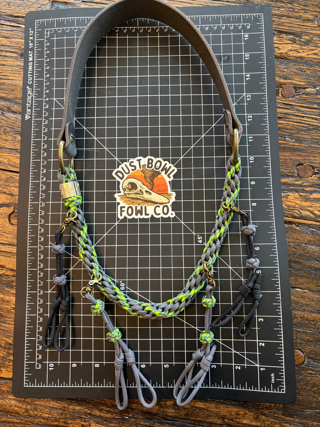 Leather x Half Round Lanyard -  Grey Neon