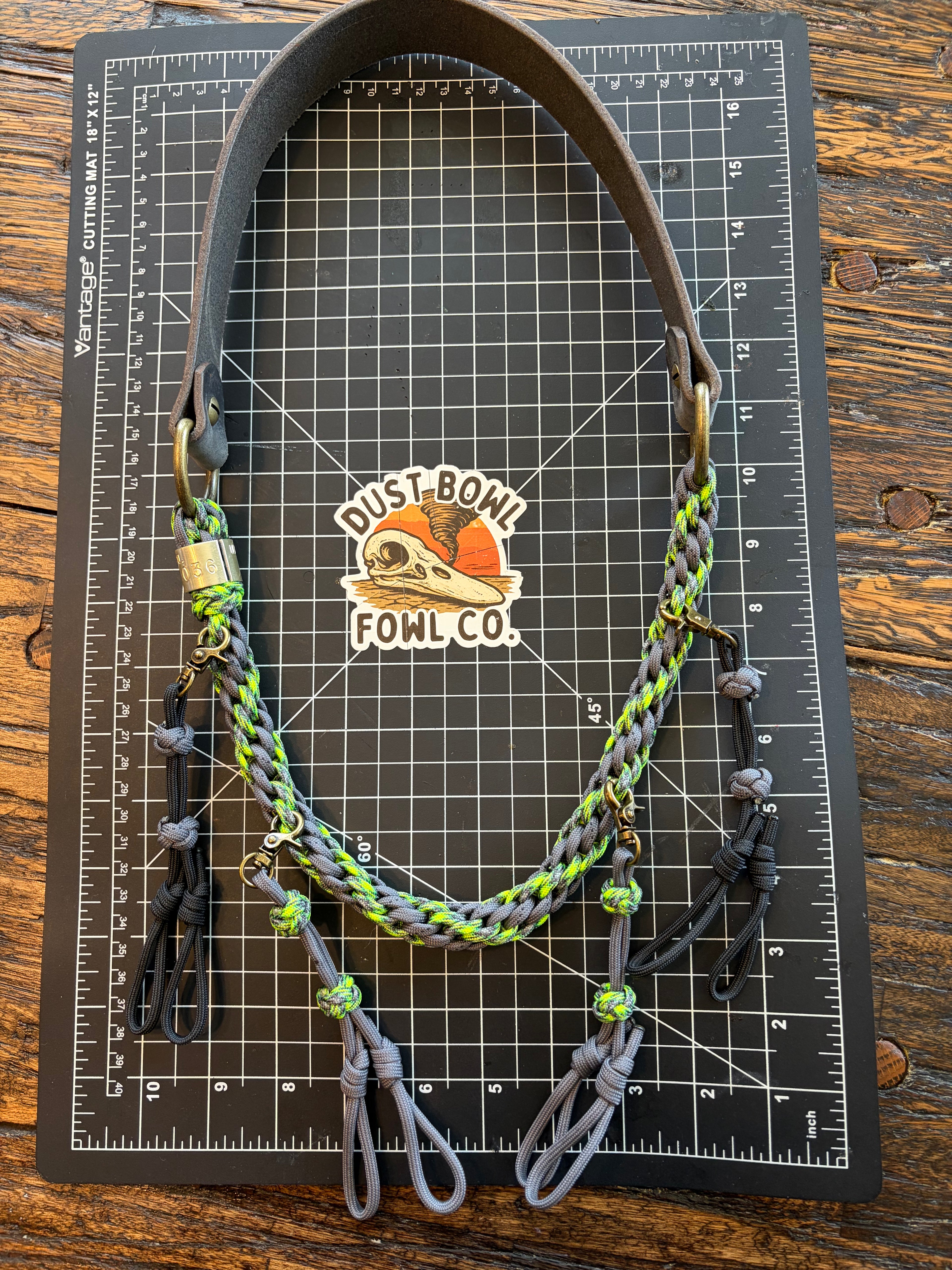 Leather x Half Round Lanyard -  Grey Neon
