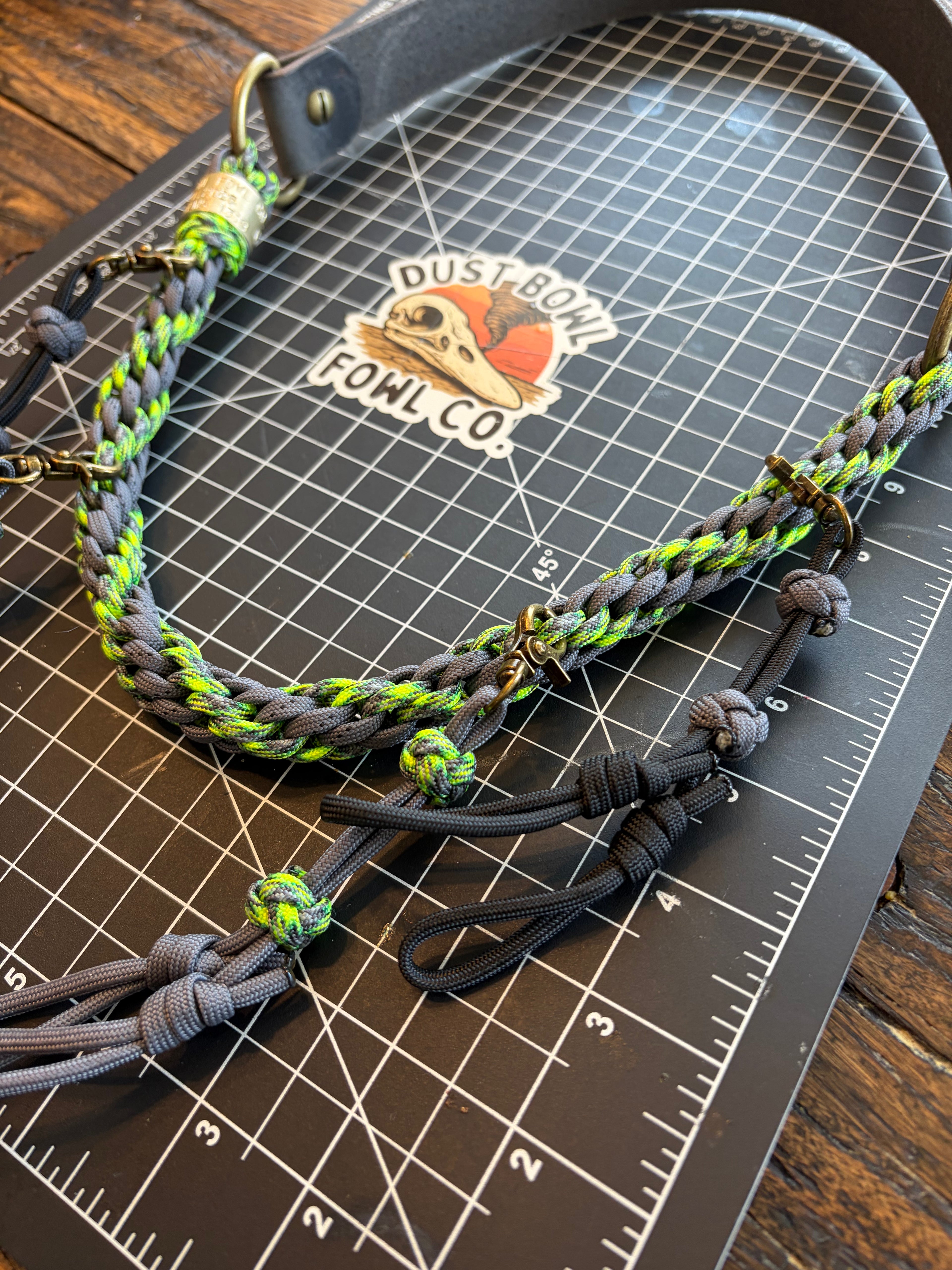 Leather x Half Round Lanyard -  Grey Neon