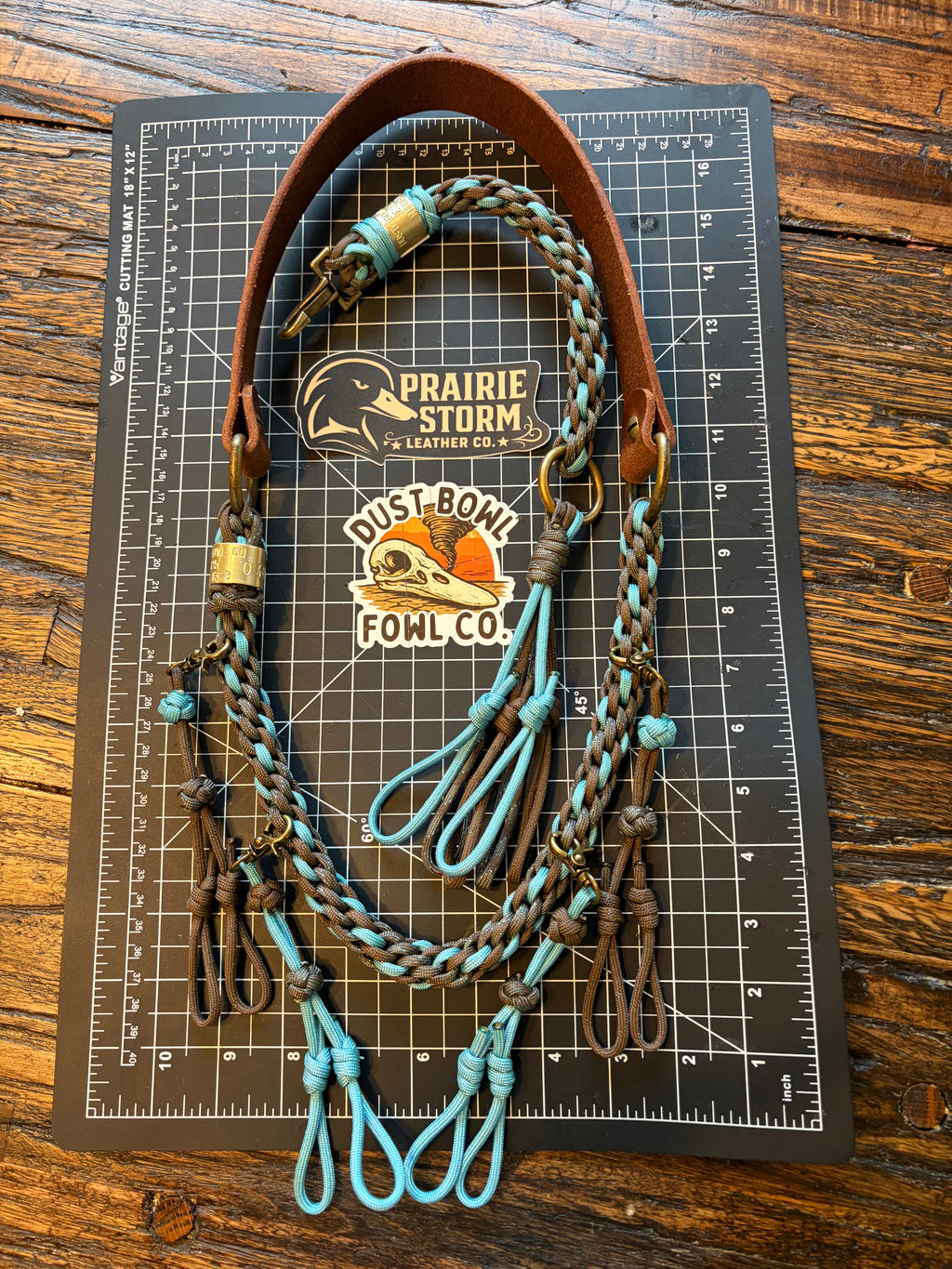 Leather x paracord hybrid lanyard & tote combo Carolina blue