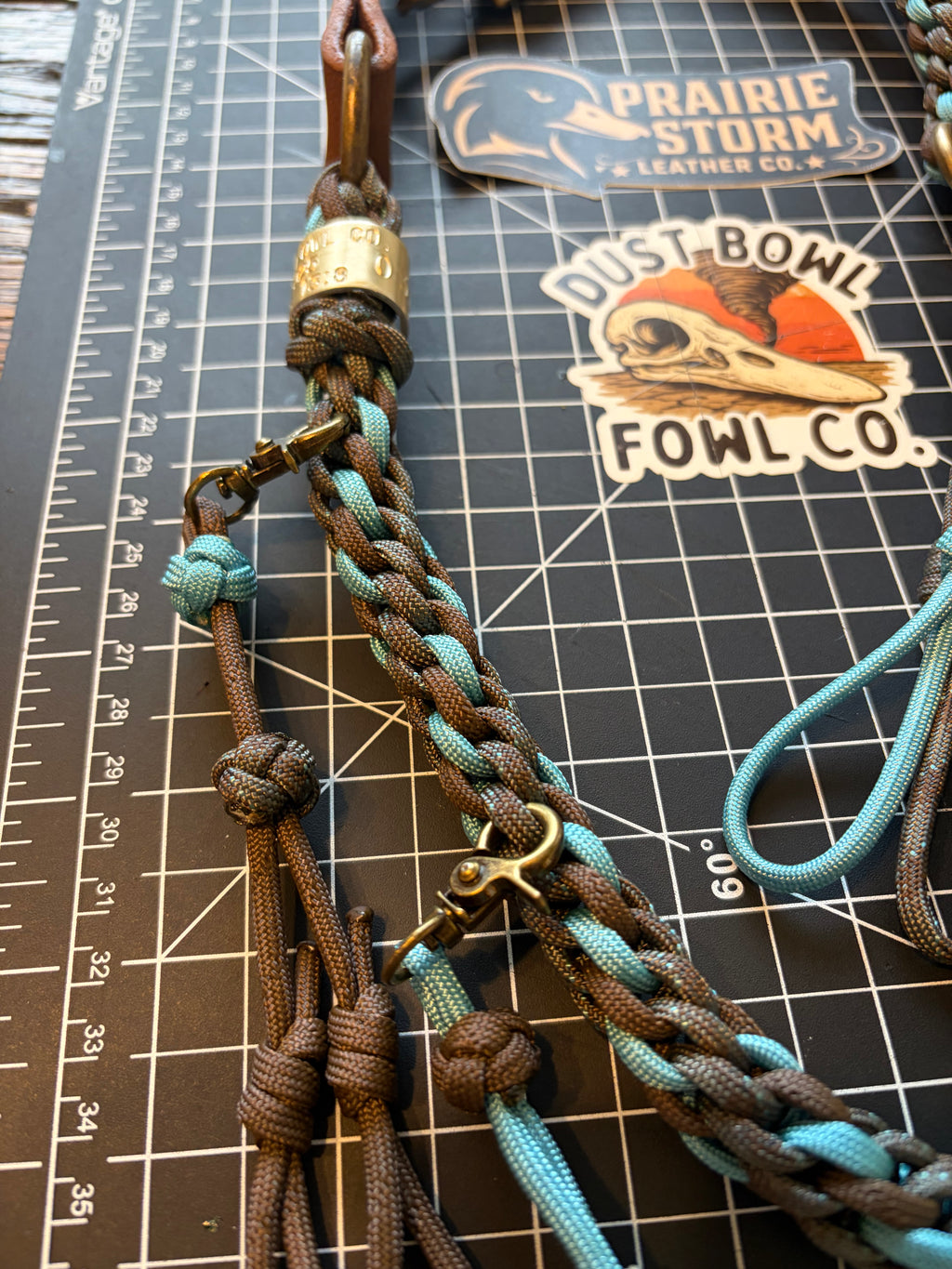 Leather x paracord hybrid lanyard & tote combo Carolina blue