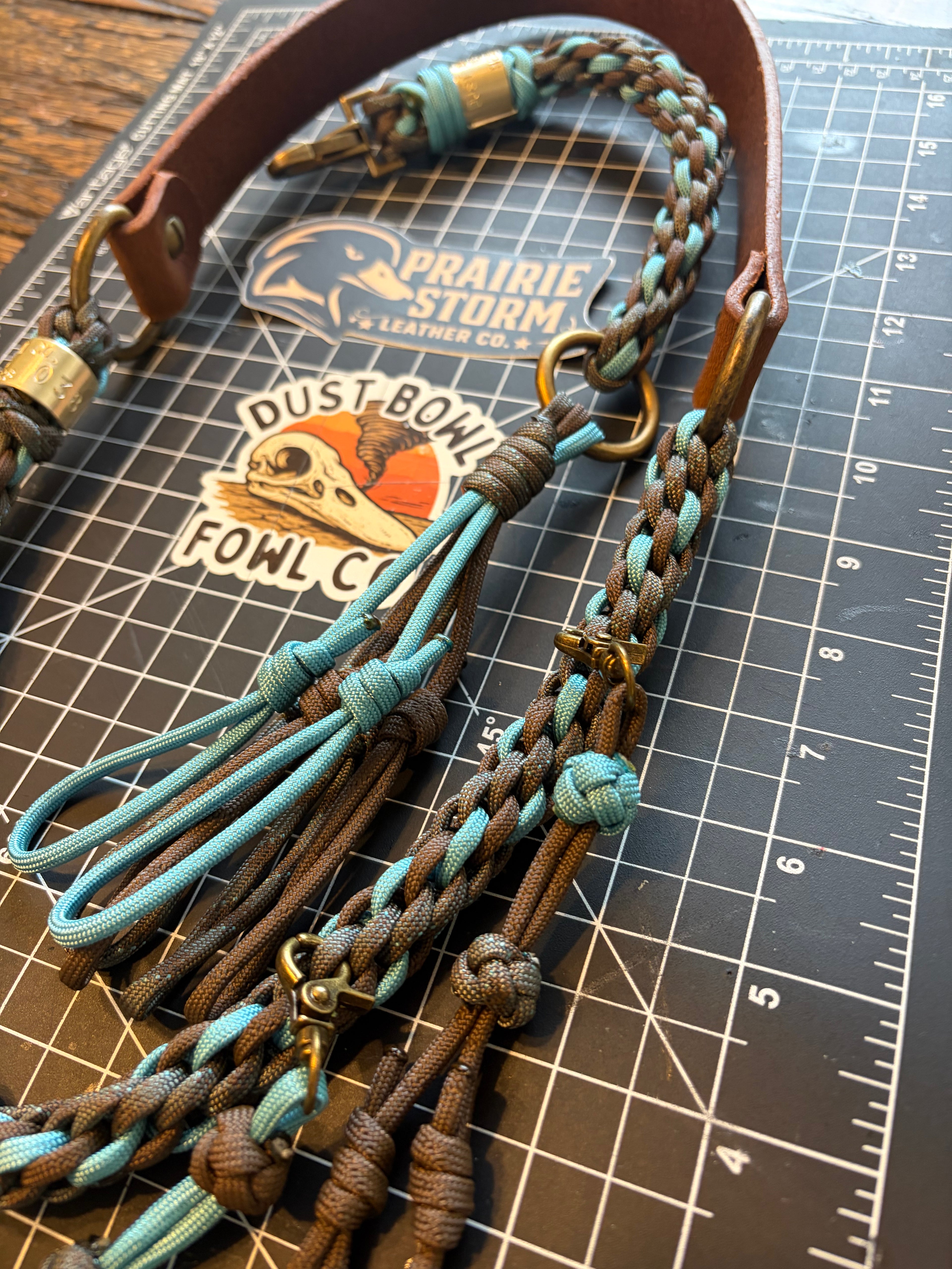 Leather x paracord hybrid lanyard & tote combo Carolina blue