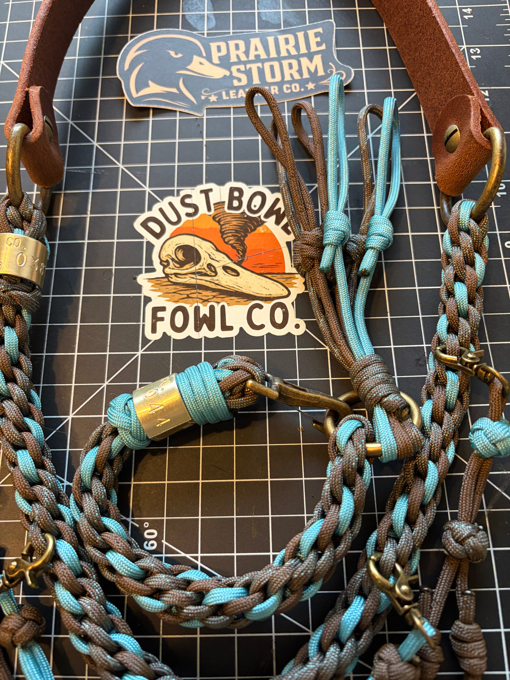 Leather x paracord hybrid lanyard & tote combo Carolina blue