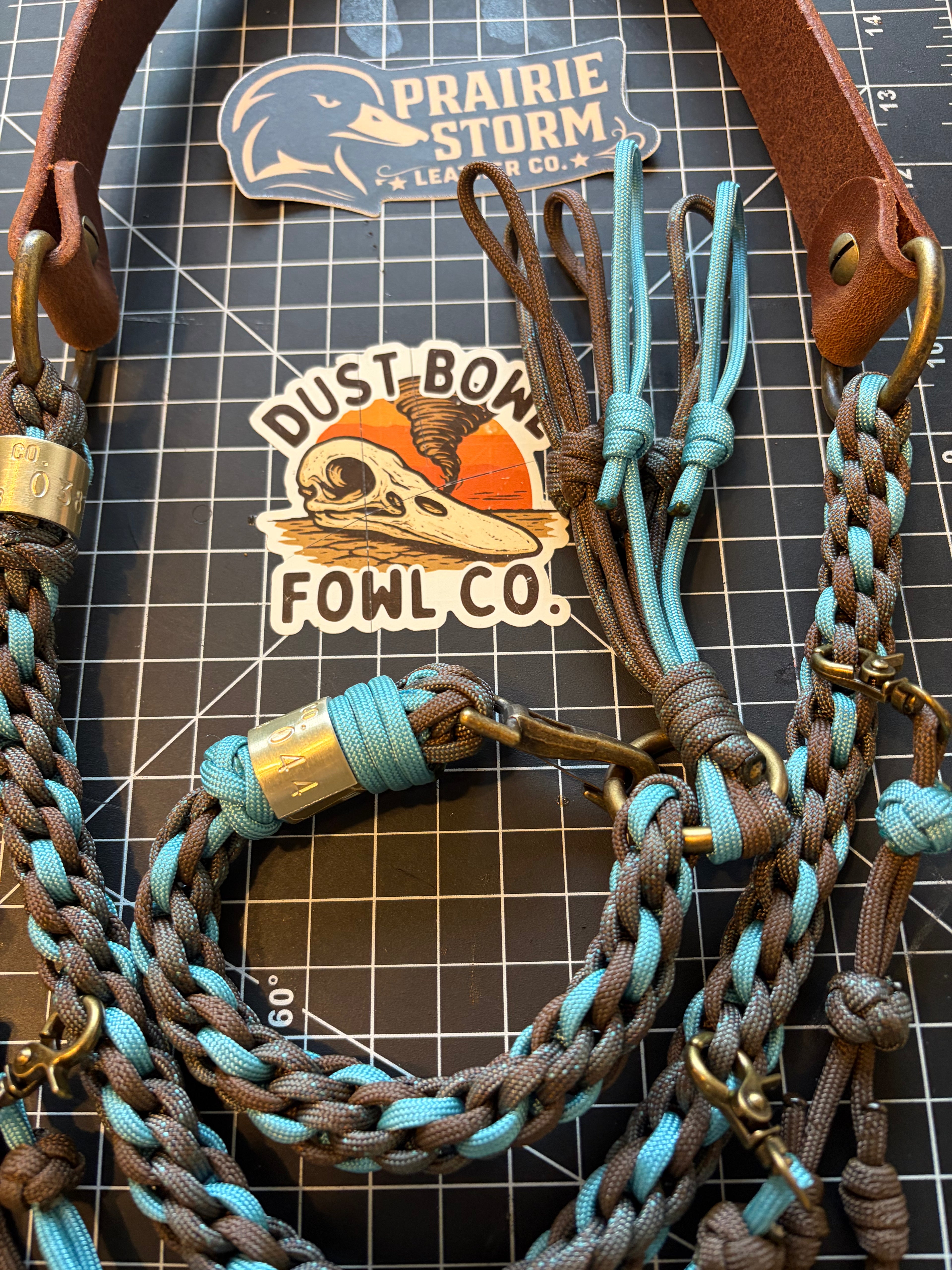 Leather x paracord hybrid lanyard & tote combo Carolina blue