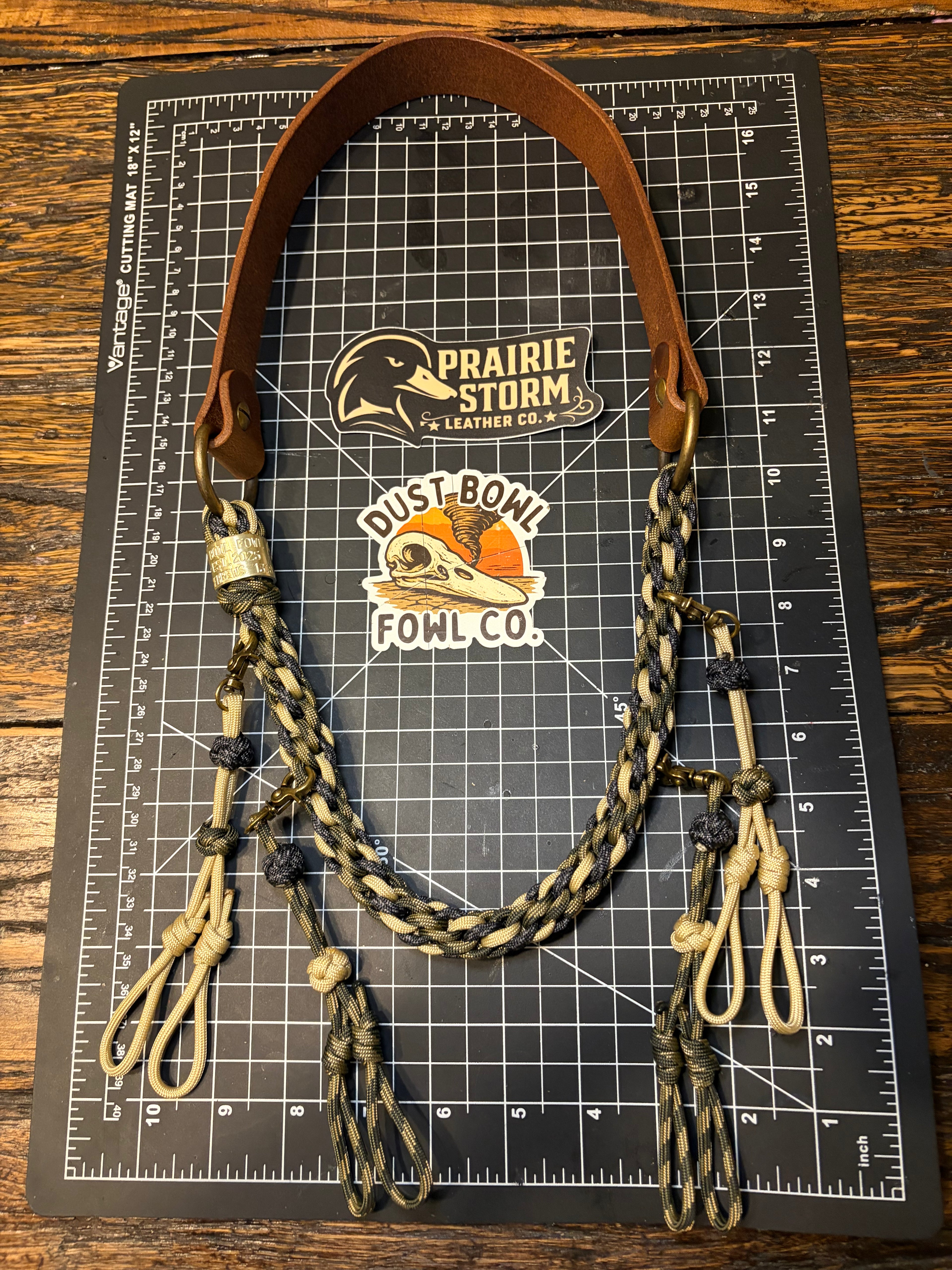 Leather x paracord hybrid lanyard & tote combo - Green x Gold