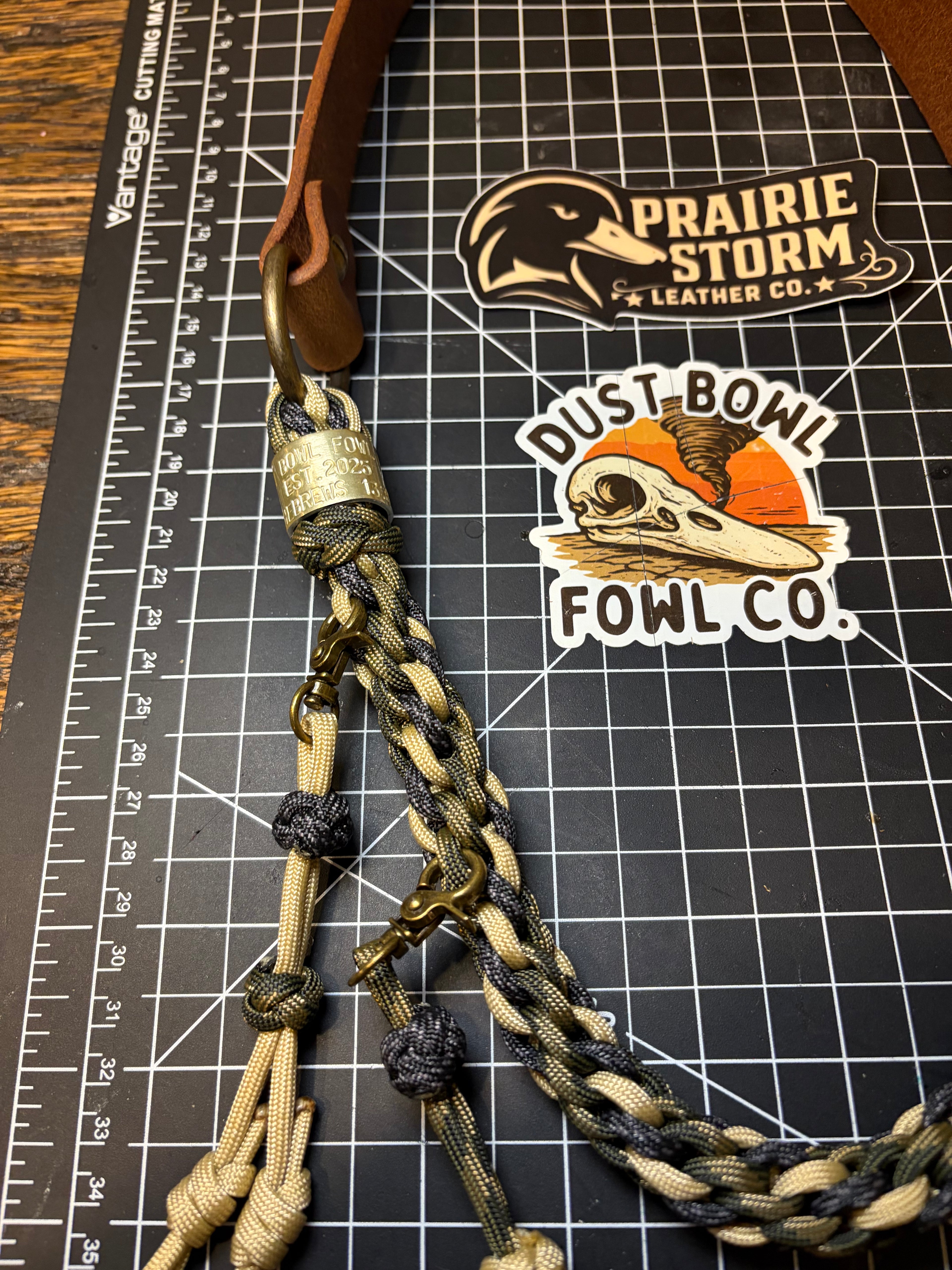 Leather x paracord hybrid lanyard & tote combo - Green x Gold