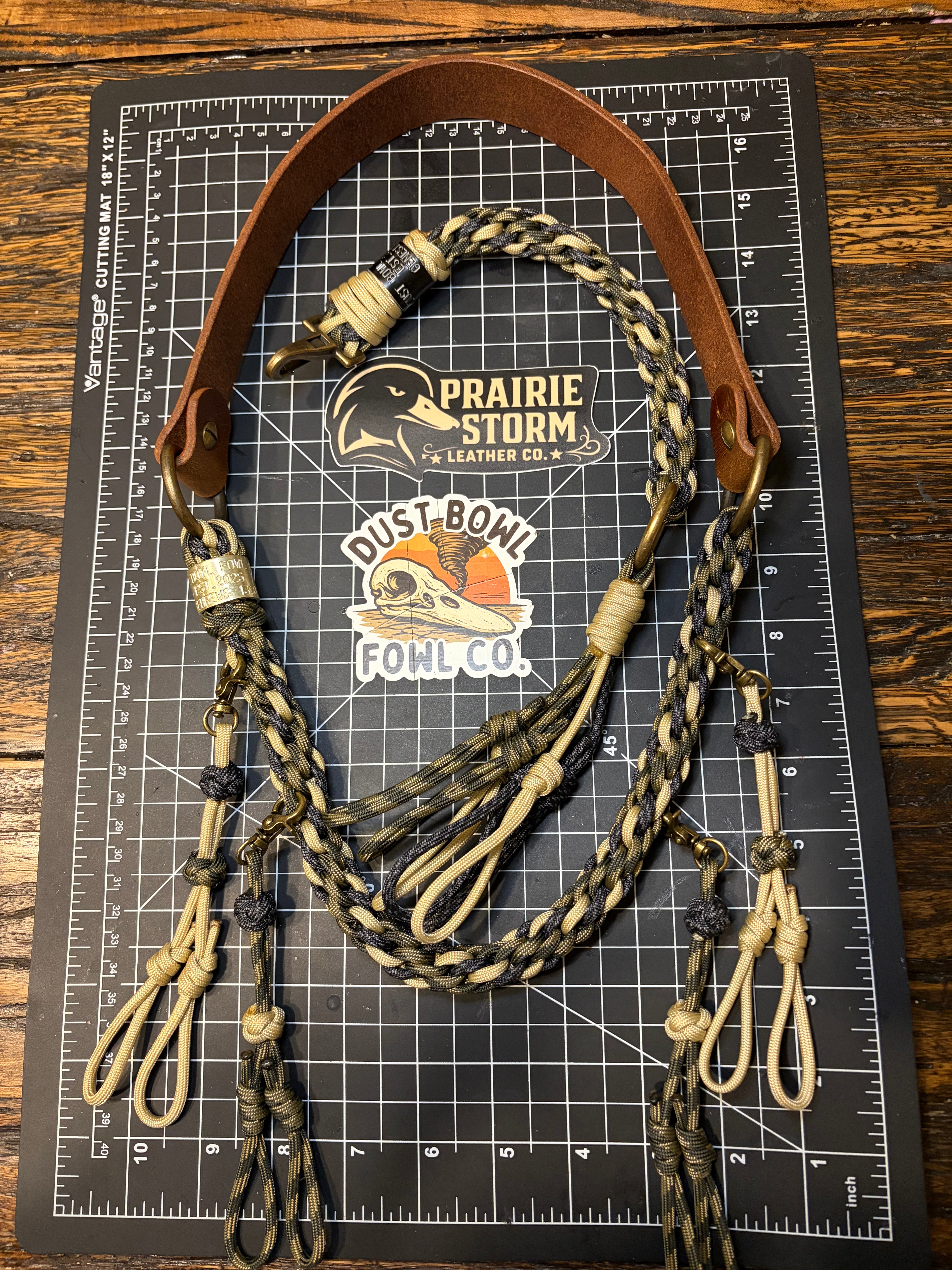 Leather x paracord hybrid lanyard & tote combo - Green x Gold