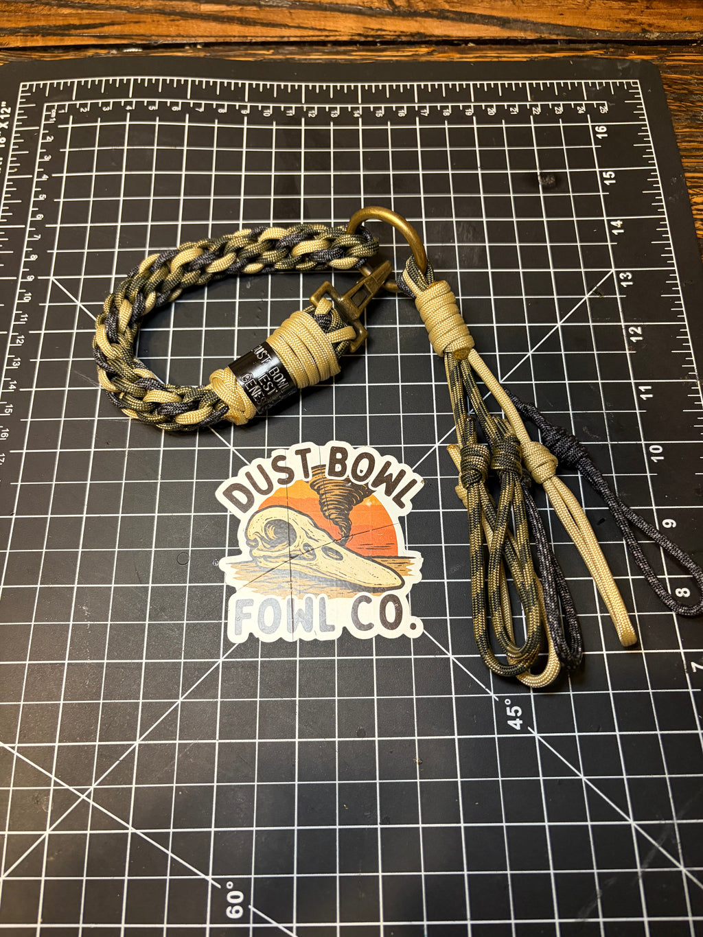 Leather x paracord hybrid lanyard & tote combo - Green x Gold